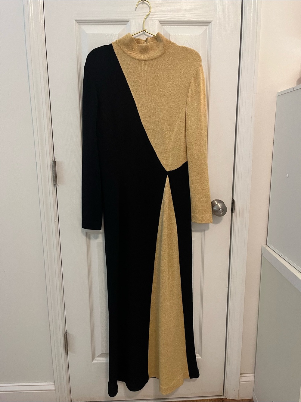 St. John Evening by Marie Gray Vintage Black & Gold Metallic Knit Maxi Dress - Picture 2 of 16